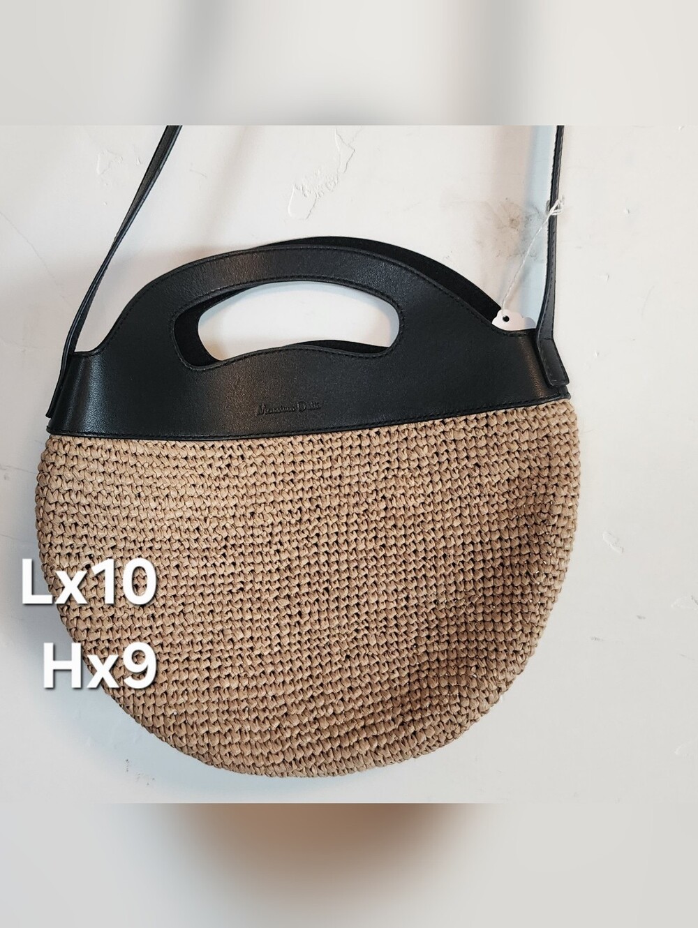 Massimo Dutti Black and Tan Round Woven Crossbody